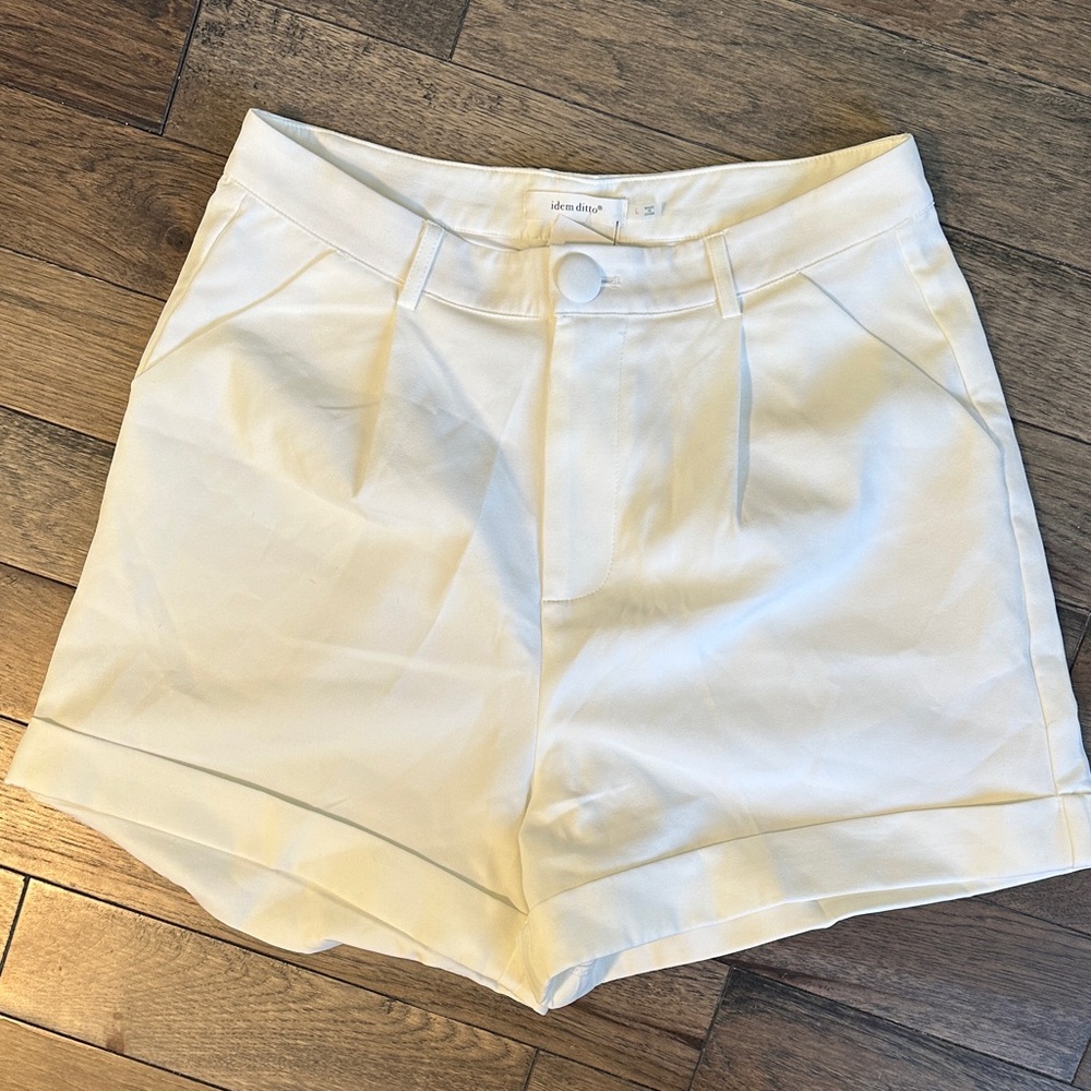 High Waist White Satin Shorts